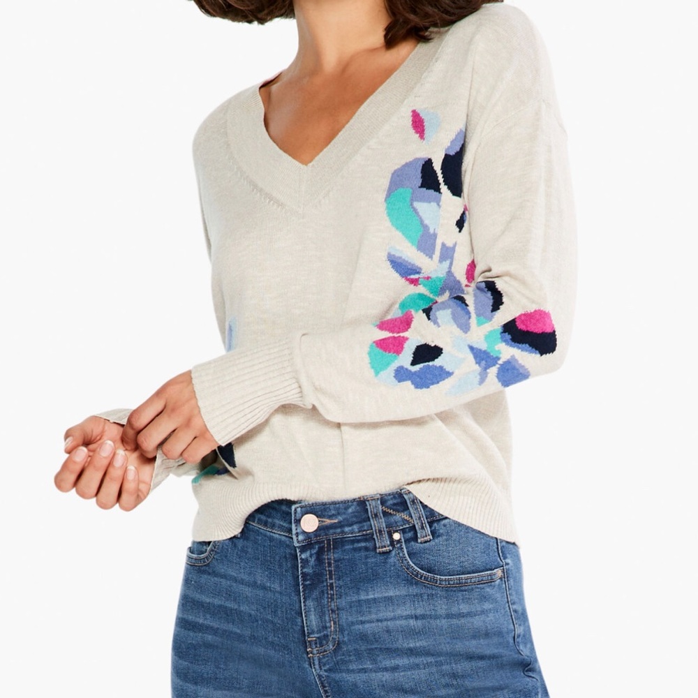 NWT NIC+ZOE BLOOMING SHORT V SWEATER. Size XL